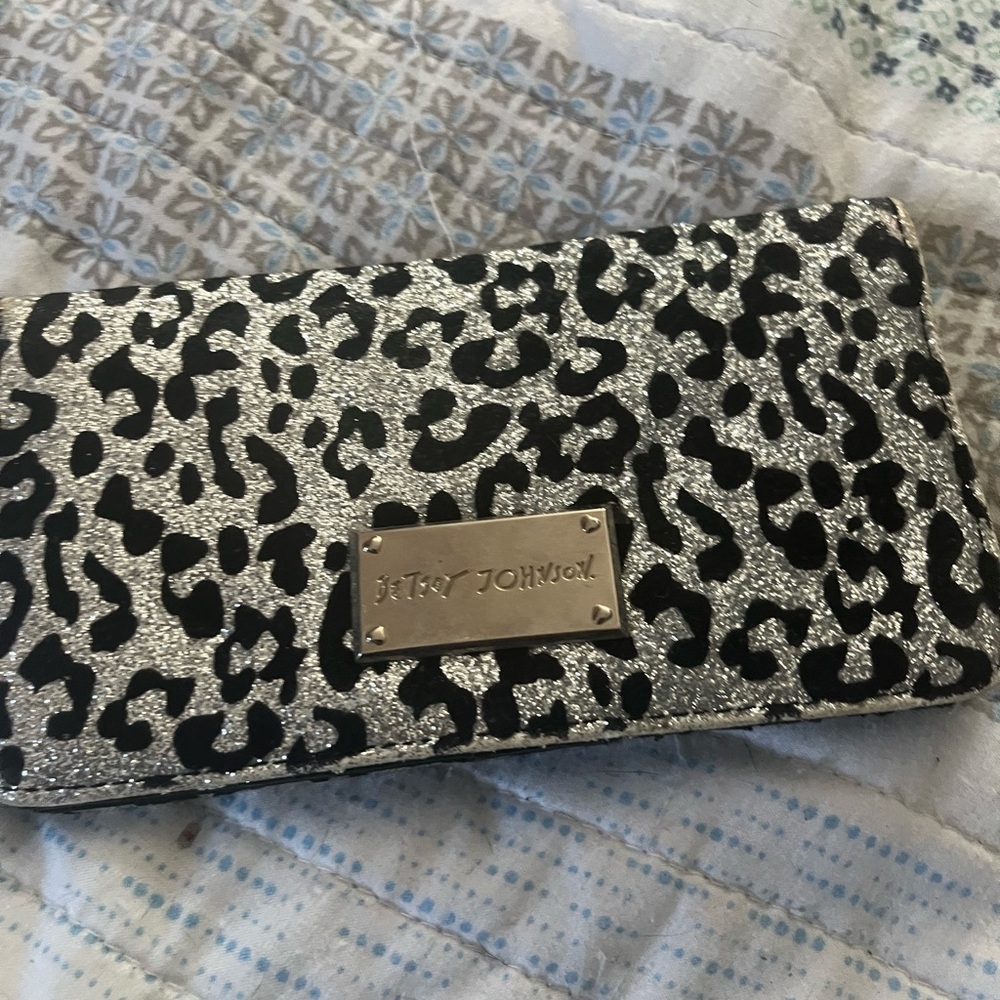 Betsey Johnson Leopard Print Wallet in Black and Silver